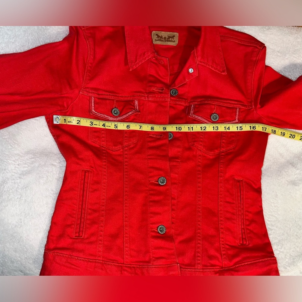 LEVIS Red Denim Jacket SZ s - Picture 8 of 10